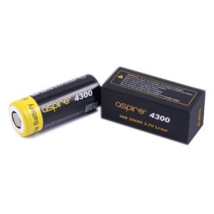 A 26650 battery from Aspire with a 4300mah capacity and 40 amps.