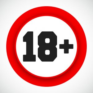 18 age restriction sign. Prohibited under eighteen years red symbol. Vector illustration.